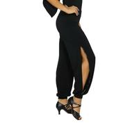 Ready4Dance Pantalone Lisbona Donna da Ballo con Spacco Laterale - Elegante e Comodo - Maglina Elasticizzata - libertà di Movimento - Danza Latina Tango - Made in Italy - Nero S