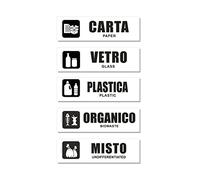 Readyprint Set Adesivi Raccolta differenziata, etichette riciclo con illustrazioni e scritte Bianco e nero, lavabili, in italiano e inglese. Mis. 15x4 cm