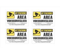 Readyprint set adesivi videosorveglianza trasparenti in vinile, misura: 10X15 cm, cartelli area videosorvegliata, impermeabili, lavabili, in italiano. 4 pz.