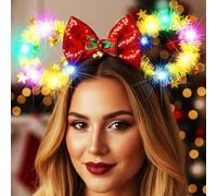 Reaky Cerchietto natalizio con orecchie di topo e fiocco rosso, accessorio per capelli da donna (giallo, taglia unica)