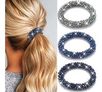 Reaky Elastici per capelli Perle Scrunchies per capelli 3 pezzi Strass Porta coda di cavallo Fasce elastiche per capelli Accessori per capelli per donna (blu, verde, blu scuro)