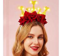 Reaky Fascia per capelli con fiore illuminata a LED per San Valentino, corona dorata, accessori per capelli da regina per donne
