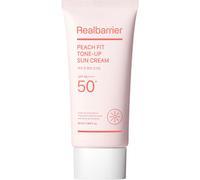 Real Barrier Peach Fit Tone-Up, Crema solare idratante con effetto illuminante SPF 50+ PA++++