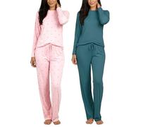 Real Essentials Confezione da 2: Pigiama da Donna, Super Morbido, a Maniche Corte e Lunghe, con Pantaloni a Maniche Lunghe, Taglia F, XL
