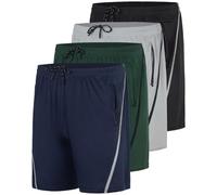 Real Essentials - Confezione da 4: Pantaloncini da Corsa da Uomo da 17,8 cm, in Rete, ad Asciugatura Rapida, Tasche con Cerniera (Disponibili nelle Taglie Big & Tall), Set da 7, L