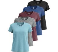 Real Essentials Confezione da 5: Maglietta Sportiva da Donna Dry Fit Tech Stretch a Maniche Corte Girocollo (Disponibile in Taglie Forti), Set da 8., L