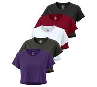 Real Essentials Confezione da 5 magliette corte da donna a maniche corte, per allenamento, palestra, atletica (disponibili in taglie forti), Set da 5., XL