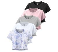 Real Essentials Confezione da 5 magliette corte da donna a maniche corte, per allenamento, palestra, atletica (disponibili in taglie forti), Set da 6., M