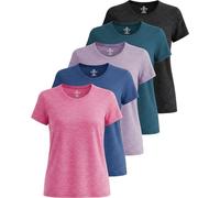Real Essentials Confezione da 5 magliette da donna Maglietta da donna a maniche corte per allenamento, fitness, pilates, palestra, abbigliamento sportivo (taglie forti), Set da 7, S