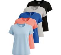 Real Essentials Confezione da 5 magliette da donna Maglietta da donna a maniche corte per allenamento, fitness, pilates, palestra, abbigliamento sportivo (taglie forti), L