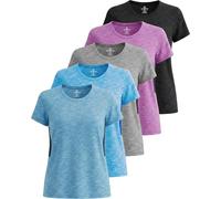 Real Essentials Confezione da 5 magliette da donna Maglietta da donna a maniche corte per allenamento, fitness, pilates, palestra, abbigliamento sportivo (taglie forti), Set da 4., S