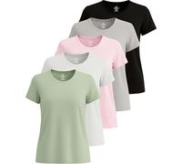 Real Essentials, Confezione da 5 magliette da donna Maglietta sportiva da donna Dry Fit Tech Stretch a maniche corte girocollo (disponibile in taglie forti), XL