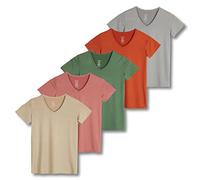 Real Essentials - Confezione da 5 magliette da donna Magliette sportive da donna a maniche corte con scollo a V, vestibilità asciutta, traspirante, top da yoga (disponibile in taglie forti), XL