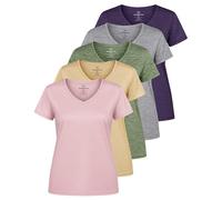 Real Essentials, Confezione da 5 magliette da donna, magliette sportive da donna a maniche corte con scollo a V, vestibilità asciutta, traspirante, top da yoga (disponibile in taglie forti), 3X