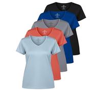 Real Essentials Confezione da 5 Magliette Sportive da Donna a Maniche Corte con Scollo a V, vestibilità asciutta, Traspirante, Top da Yoga (Disponibile in Taglie Forti), XX-Large