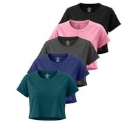 Real Essentials Confezione da 5: Top Corto da Donna, a Maniche Corte, Girocollo, Elasticizzato, Taglie Forti, Set da 4., L