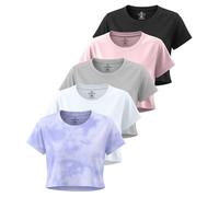 Real Essentials Confezione da 5: Top Corto da Donna, a Maniche Corte, Girocollo, Elasticizzato, Taglie Forti, Set da 6., M