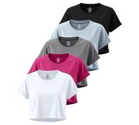 Real Essentials Confezione da 5: Top Corto da Donna, a Maniche Corte, Girocollo, Elasticizzato, Taglie Forti, Set da 2., M