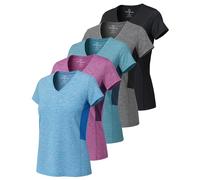 Real Essentials Ladies Dry Fit V Neck T-Shirt, Set da 4, S Donna