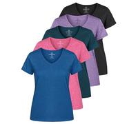 Real Essentials Ladies Dry Fit V Neck T-Shirt, Set da 7, L Donna