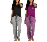 Real Essentials - Set pigiama da donna, a maniche corte con tasca o maniche lunghe senza tasca, confezione da 2, Small