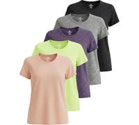 Real Essentials Womens Quick Dry Fit Dri Fit Active Wear Yoga Workout Athletic Tops Running Gym Exercise Ladies Short Sleeve Crew Scoop Neck Moisture Wicking Tees T-Shirt, Set 11, XL, Pack of 5