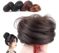 Real Hair Bun Wig, Messy Bun Hair Piece, Multi-Color Ponytail Extension with Elastic Rubber Band, Hairpieces Accessories for Women (Brown black,Straight hair bun)