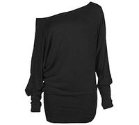 REAL LIFE FASHION LTD Maglia lunga da donna con maniche a pipistrello con spalle scoperte, da donna, casual, vestibilità larga, con scollo a slash, Nero , 16-18