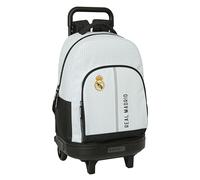 Real Madrid 1ª EQUIPAZIONE 24/25 - Zaino grande con ruote, compatto, rimovibile, ideale per bambini di diverse età, comodo e versatile, qualità e resistenza, 33 x 22 x 45 cm, colore: bianco/grigio,