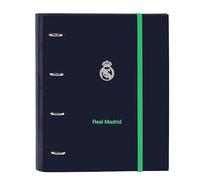 REAL MADRID 2° KIT 25/26 - Raccoglitore a 4 anelli da 35 cm con 100 fogli A4, ideale per bambini di diverse età, comodo e versatile, qualità e resistenza, 27x3,5x32 cm