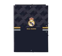 Real Madrid 2a squadra 23/24 - Cartella portadocumenti con 3 fogli, ideale per bambini di diverse età, confortevole e versatile, qualità e resistenza, 26 x 36,5 cm, colore blu marino, Blu navy,