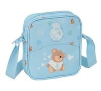 Real Madrid, borsa a tracolla blu piccola, borsa per bambini, ideale per bambini dai 5 ai 14 anni, comoda e versatile, qualità e resistenza, 16 x 4 x 18 cm