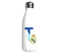 CYPBRANDS Real Madrid - Borraccia in acciaio inossidabile, chiusura ermetica, con disegno della lettera T in blu, 550 ml, bianco, prodotto ufficiale