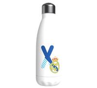 Real Madrid - Bottiglia d'acqua in acciaio inox, chiusura ermetica, con motivo lettera X in blu, 550 ml, colore: bianco, prodotto ufficiale (CyP Brands)