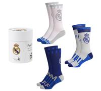 Real Madrid Calzini per Uomo, Set di 3 Calze in Cotone per Uomini e Adolescenti, Include Scatola Regalo, Taglie EU 38 a 45