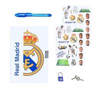 Real Madrid CF Set di Cancelleria per Ragazzi, Include Quaderno, Penna, Adesivi e Lucchetto con Chiavi, Regalo per Bambini e Ragazzi