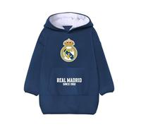 Real Madrid Felpa vestaglia casa oversize con cappuccio sherpa, blu marino, interno foderato, design ufficiale Since 1902, per adulti e bambini, tasca a marsupio, Adulto, 6-XL