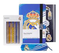 Real Madrid Set Cancelleria Astuccio Matite Taccuino Stickers e Penna per Materiale Scolastico Accessori Ufficio Calcio Regalo Bambino Uomo Adolescent