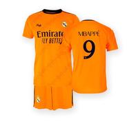 Real Madrid - Set T-shirt e pantaloni seconda stagione 24/25, MBAPPE, bambini, replica con licenza ufficiale, arancione, 4 Anni
