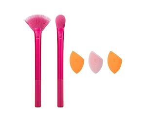 Real Techniques Limited Edition Starlite Nights Brush + Sponge Kit, Makeup Brush & Makeup Blending Sponge Set, For Concealer, Foundation, & Powder, For Matte or Dewy Skin, 5 pezzi Gift Set