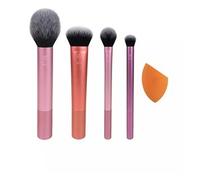 Real Techniques Brushes Everyday Essentials confezione regalo pennello blush 1 pz + pennello ombretti 1 pz + pennello illumminante 1 pz + pennello fondotinta 1 pz + spugnetta 1 pz donna