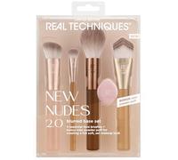 Real Techniques New Nudes Blurred Base Kit, 5 Piece Face Makeup Brush Set with Powder Puff, for Foundation, Concealer, Blush, Contour & Powder Blending, Soft Bristles, Cruelty-Free