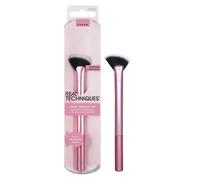 Real Techniques Pennello a ventaglio Sheer Radiance, per illuminante + polveri assorbenti per oli del viso, crea luminosità del viso, ghiera in alluminio, rosa, 1 pezzo Poliammide