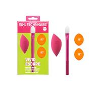 Real Techniques Vivid Escape - Set di 4 correttori per occhi luminosi, include pennello da trucco a forma di zampa di gattino, piumino in polvere e spugna per sfumare il trucco, occultamento mirato