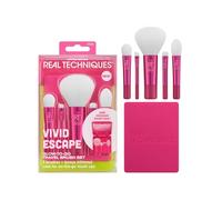 Real Techniques Vivid Escape - Set di 6 pennelli da trucco da viaggio, mini dimensioni, per ombretto, correttore, contorno e fard, include custodia cosmetica a specchio, cruelty-free e vegano