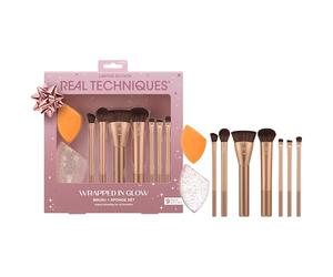 REAL TECHNIQUES Wrapped In Glow Brush + Sponge Kit, 9 Piece Gift Set