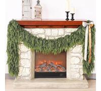 Real Touch - Ghirlanda natalizia artificiale di cedro verde, con aghi di pino finto per camino, tavolo, scale, mantello, finestre, interni ed esterni, casa, decorazione per le vacanze (1 pezzo, 2,4 m)