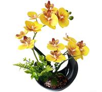 Real Touch - Orchidea Phalaenopsis artificiale, 27 cm, colore: Giallo | Materiale in gomma morbida, foglie in plastica, vaso, sicuro per animali domestici, non è necessario il fai da te