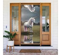 Real Unicorn04 - Copertura decorativa per porta, perfetta per interni ed esterni, decorazione natalizia da 72 x 88,9 cm