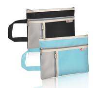 Realand 2 buste portadocumenti impermeabili formato A5, 3 tasche con cerniera in tessuto Oxford, con manico, borsa notarile per libri di carta, progetti e borse, nero + blu